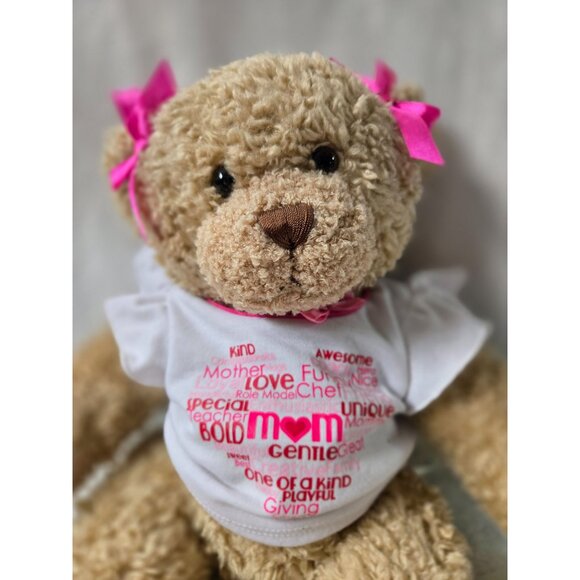 Build-A-Bear Curly Bear‎ 2012 Plush Pink Bows Mom Mother Valentines Heart Gift - Picture 2 of 7